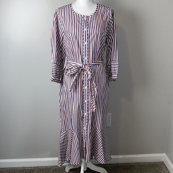 J.CREW Striped Americana Striped Tie Waist Poplin Shirt Dress, NWOT, Size 12 - Picture 2 of 10